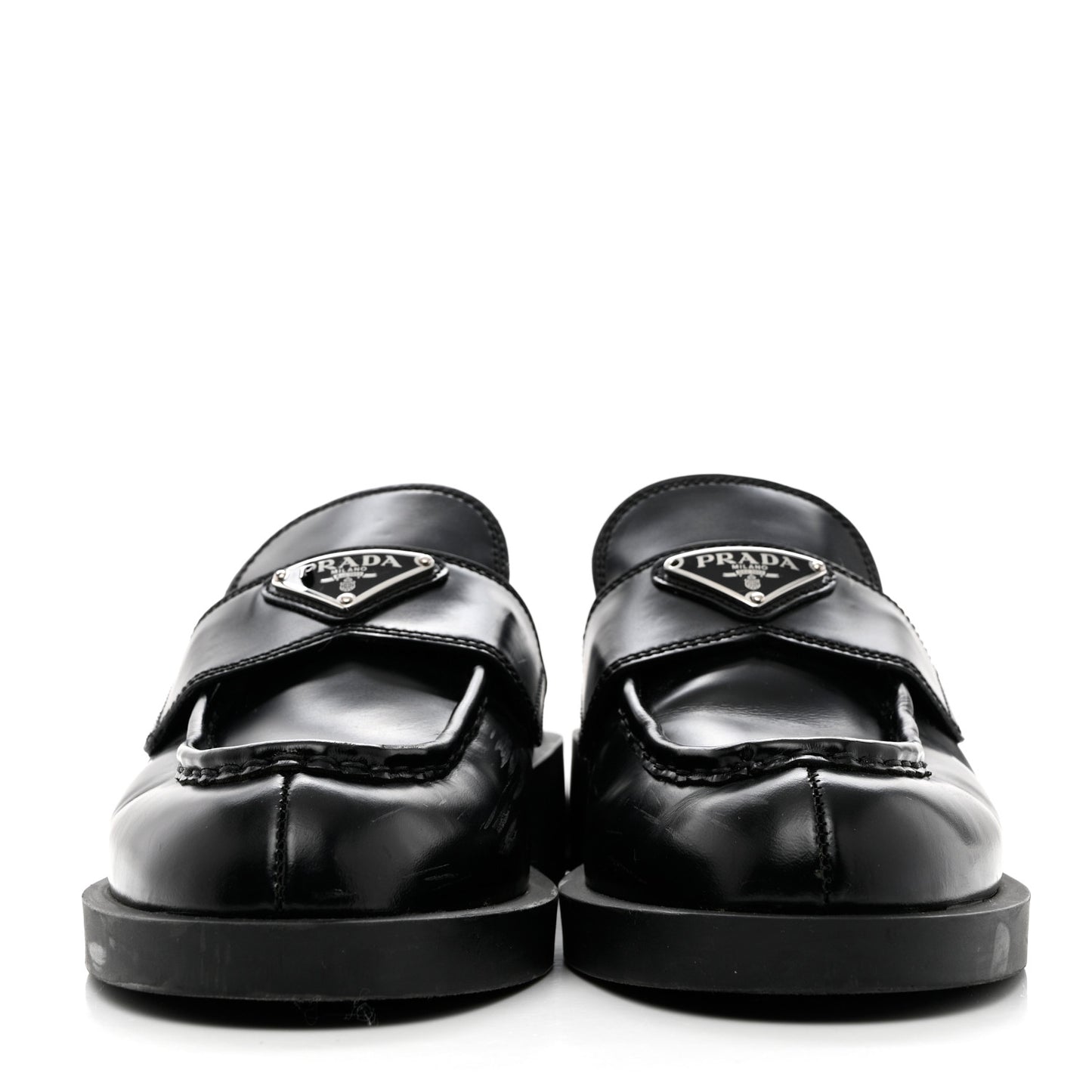 Spazzolato Metal Triangle Logo 40mm Loafer Mules 39.5 Black