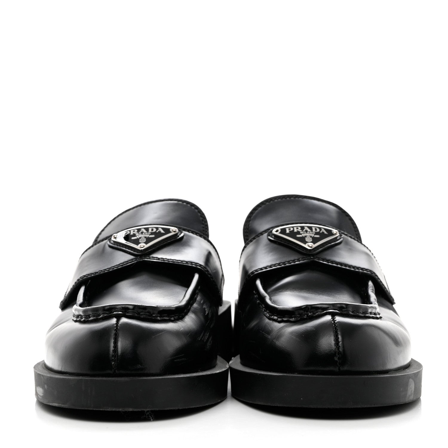 Prada Spazzolato Metal Triangle Logo 40mm Loafer Mules 39.5 Black 2 of 9