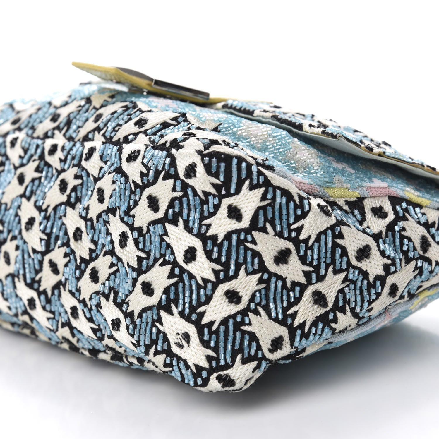 Fendi Beaded Lizard Mama Baguette Blue Yellow 7 of 14