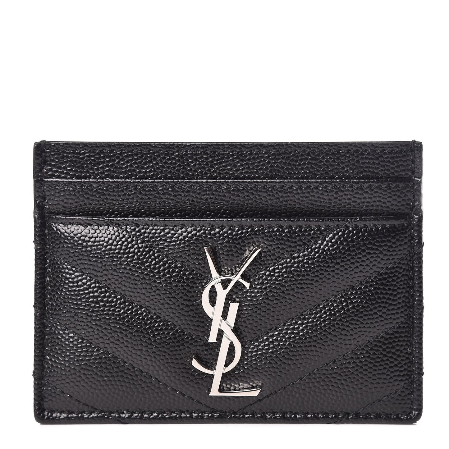 Grain De Poudre Matelasse Chevron Monogram Credit Card Case Black