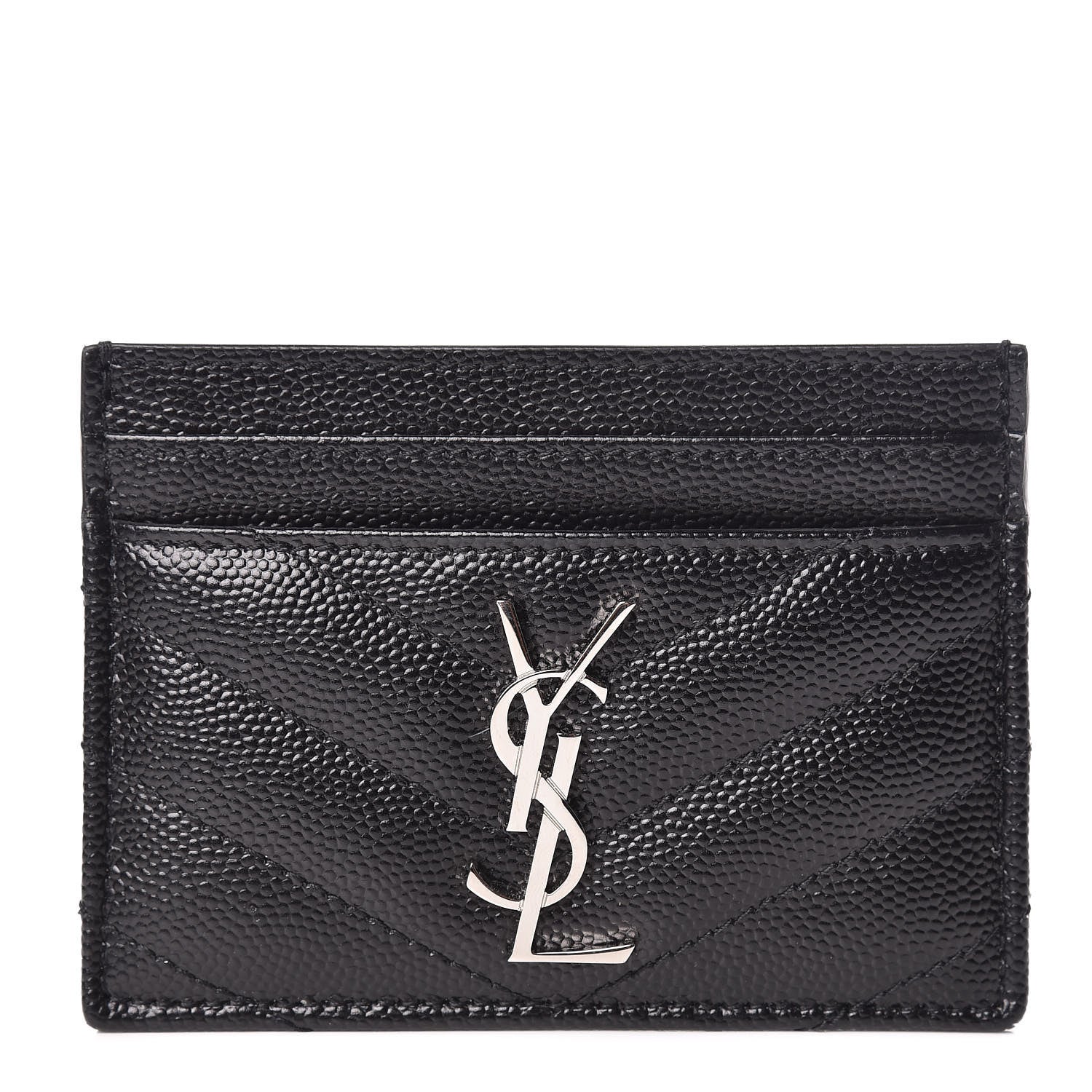Saint Laurent Grain De Poudre Matelasse Chevron Monogram Credit Card Case Black 1 of 8