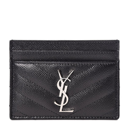Saint Laurent Grain De Poudre Matelasse Chevron Monogram Credit Card Case Black 1 of 8
