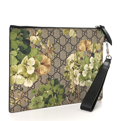 Gucci GG Supreme Monogram Blooms Small Zip Wristlet Pouch Beige New Military Black 3 of 8