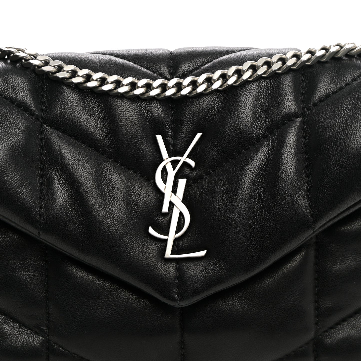 Lambskin Quilted Toy Loulou Puffer Monogram Chain Satchel Black