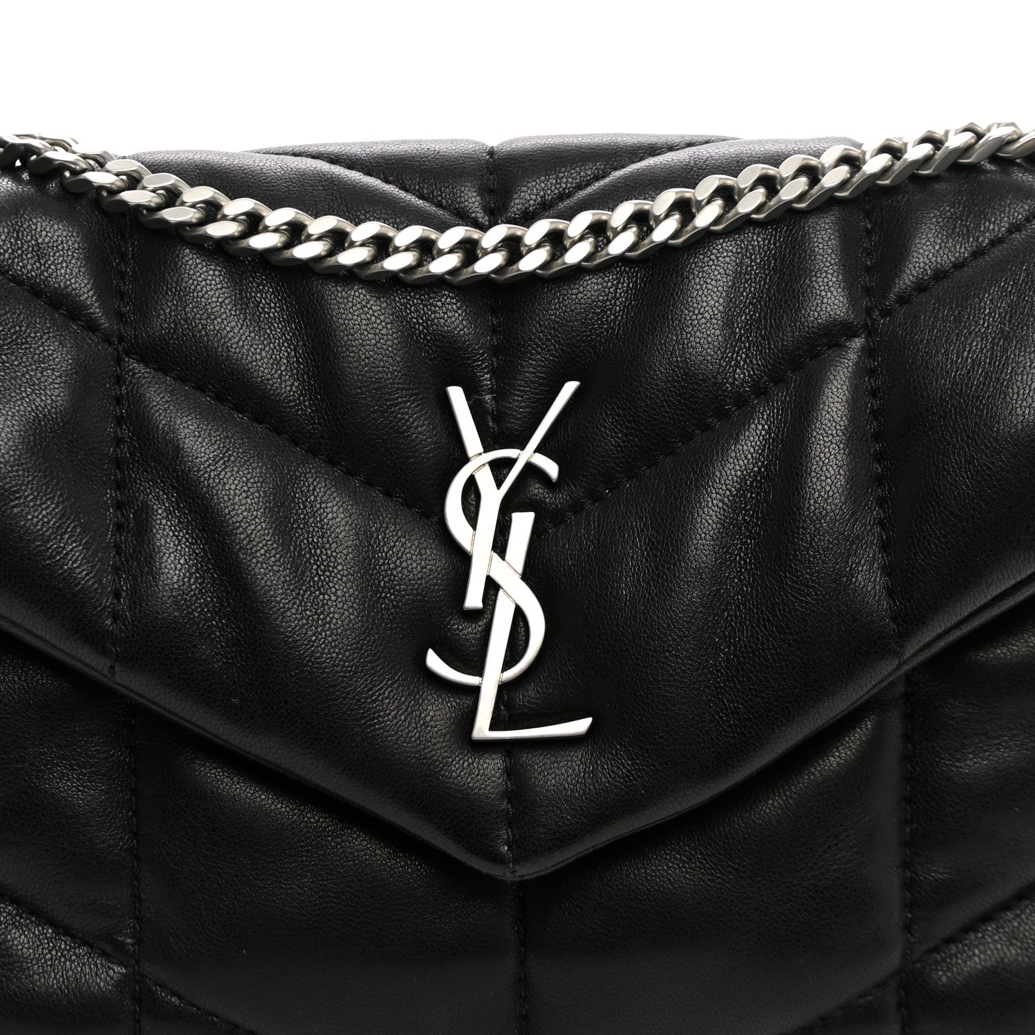 Saint Laurent Lambskin Quilted Toy Loulou Puffer Monogram Chain Satchel Black 8 of 10