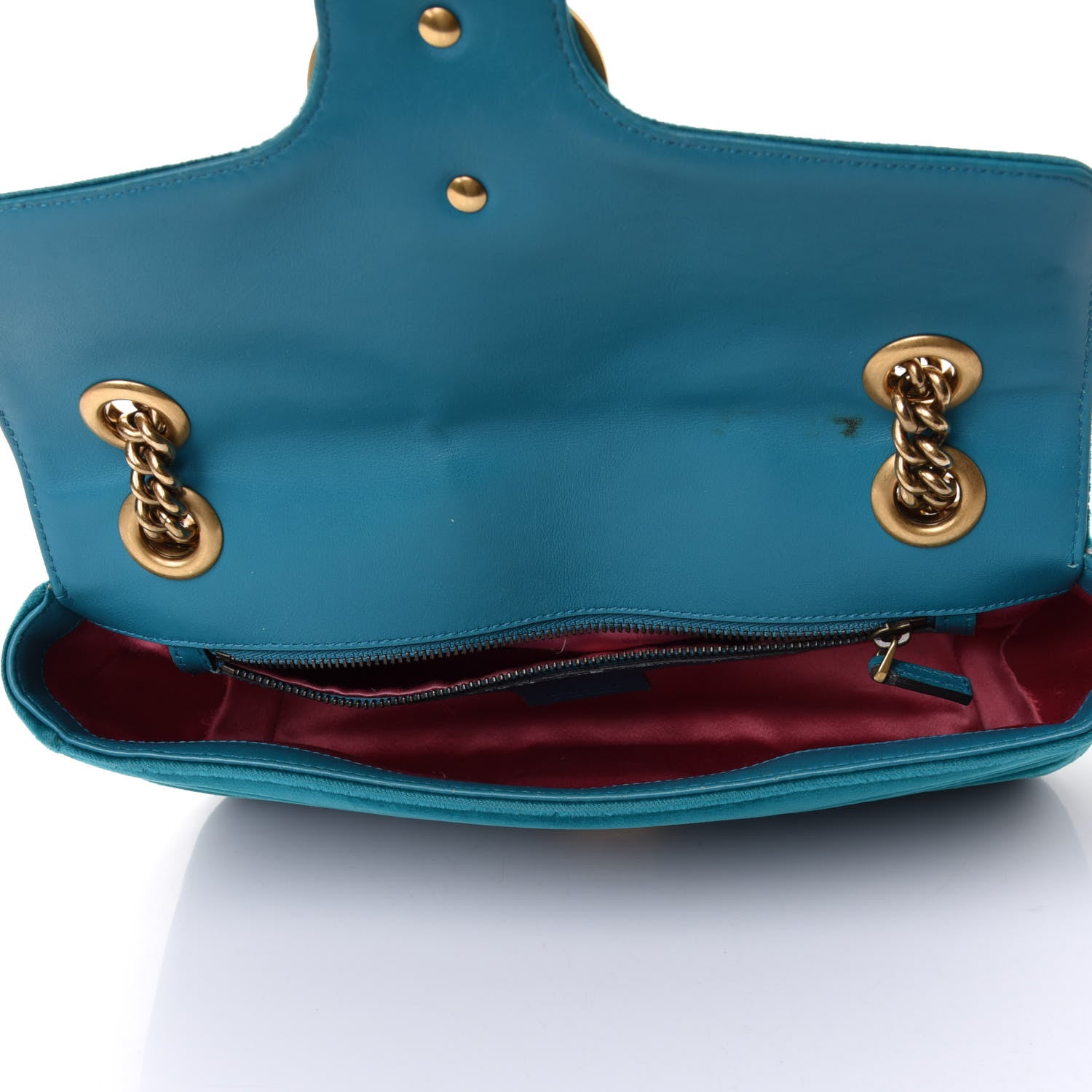 Gucci Velvet Matelasse Small GG Marmont Shoulder Bag Pavone Cyan 4 of 4