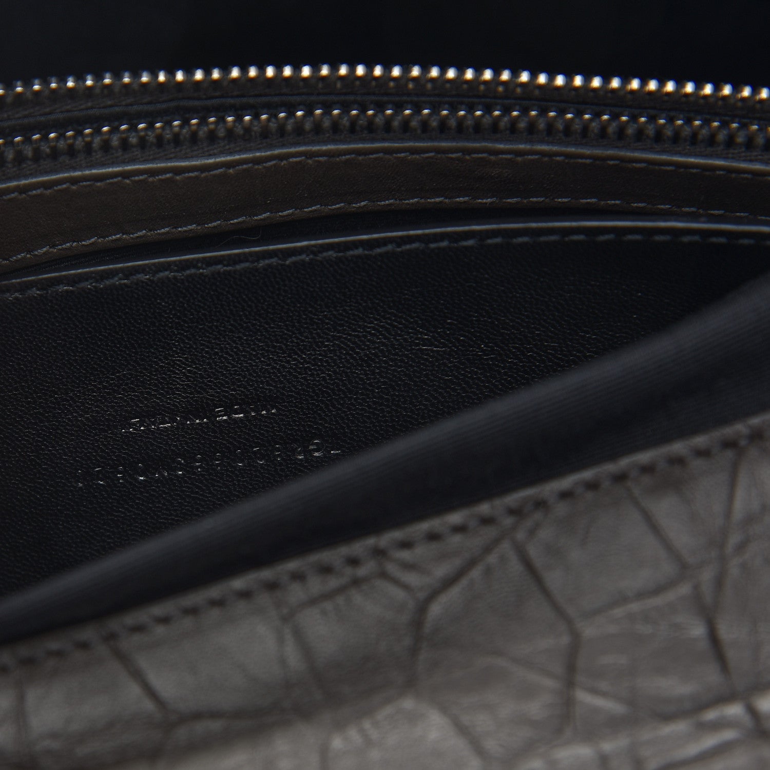 Saint Laurent Calfskin Crocodile Embossed Medium West Hollywood Monogram Fold-Over Grey 7 of 9