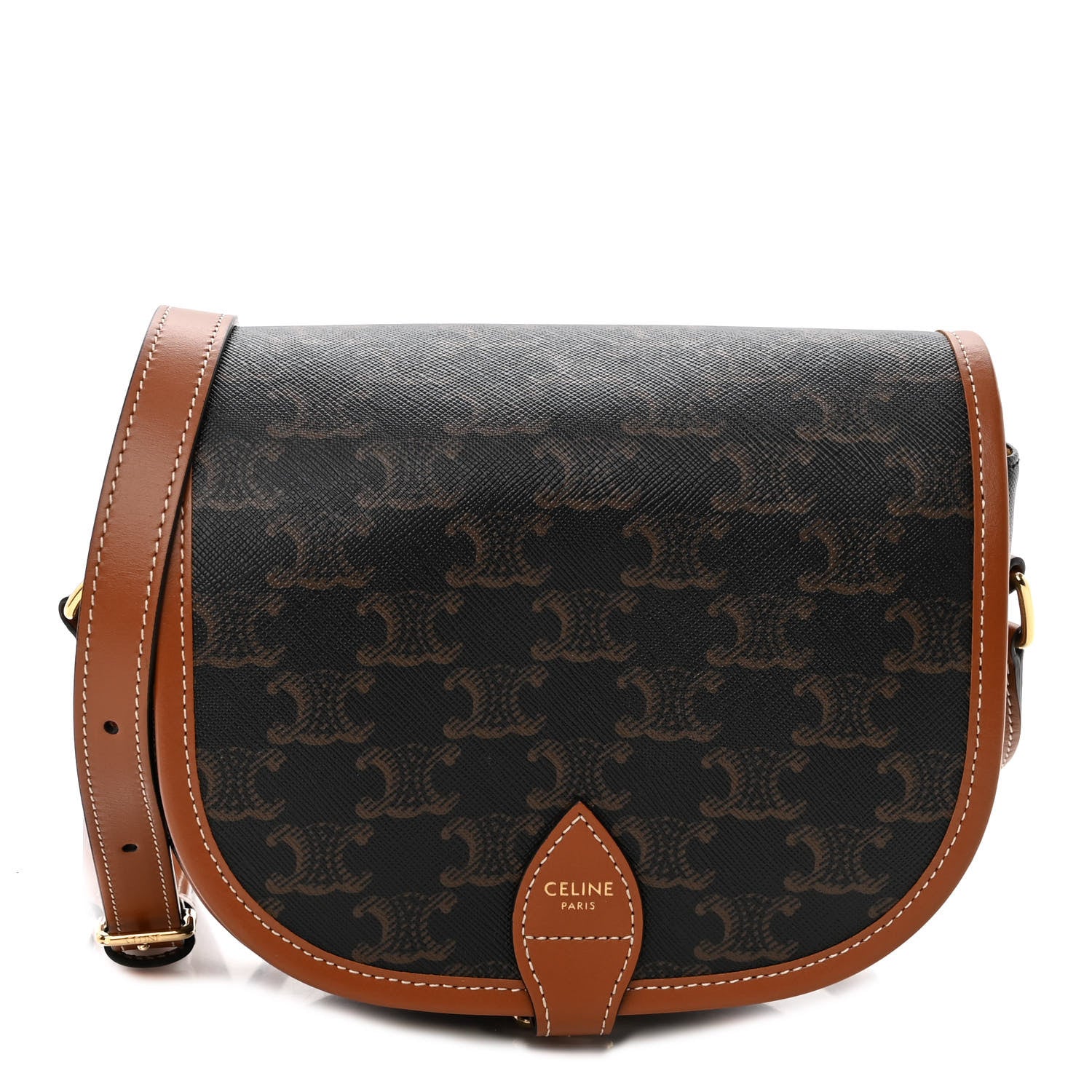 Celine Triomphe Canvas Medium Folco Bag Tan 1 of 9