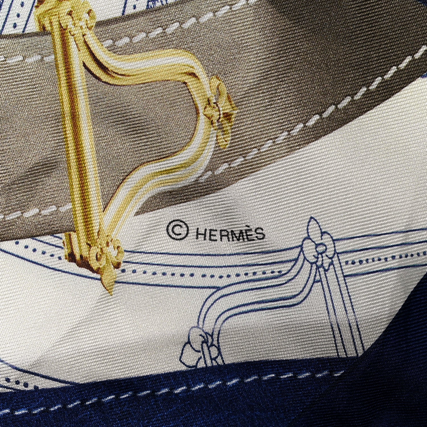 Hermes Silk Cavalcadour Voltigeur Scarf 90 Bleu Roy Creme Cobalt 3 of 4