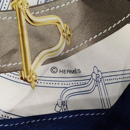 Hermes Silk Cavalcadour Voltigeur Scarf 90 Bleu Roy Creme Cobalt 3 of 4