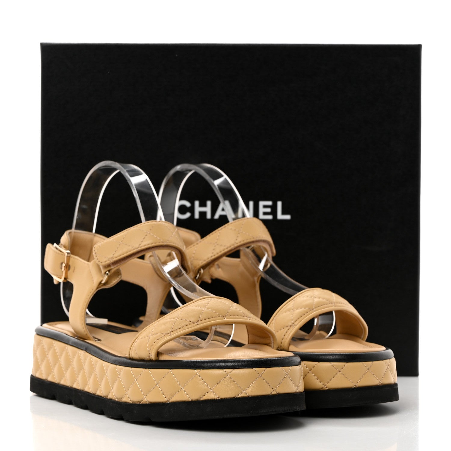 Chanel Lambskin Quilted Platform Sandals 40 Beige Black 10 of 10