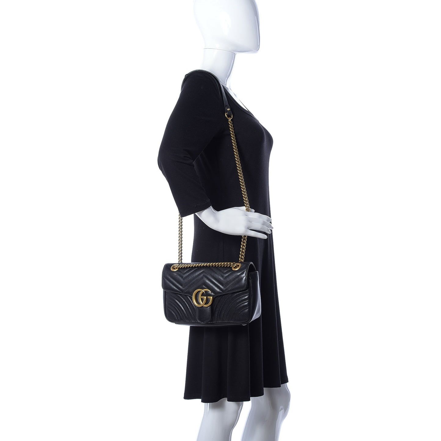 Calfskin Matelasse Small GG Marmont Shoulder Bag Black