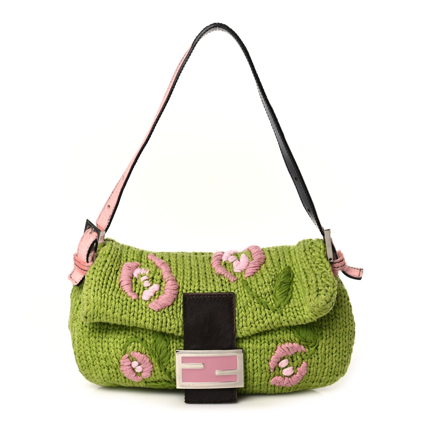Crochet Calf Hair Tulip Baguette Green Pink