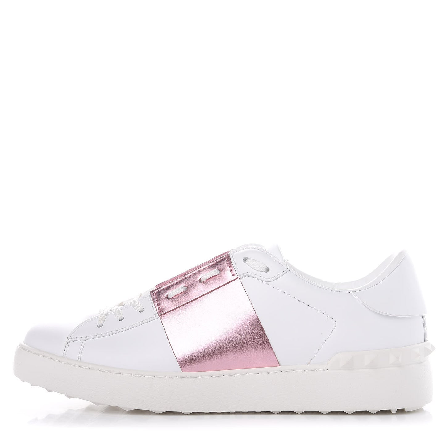 Calfskin Rockstud Open Sneakers 40 White Giacinto