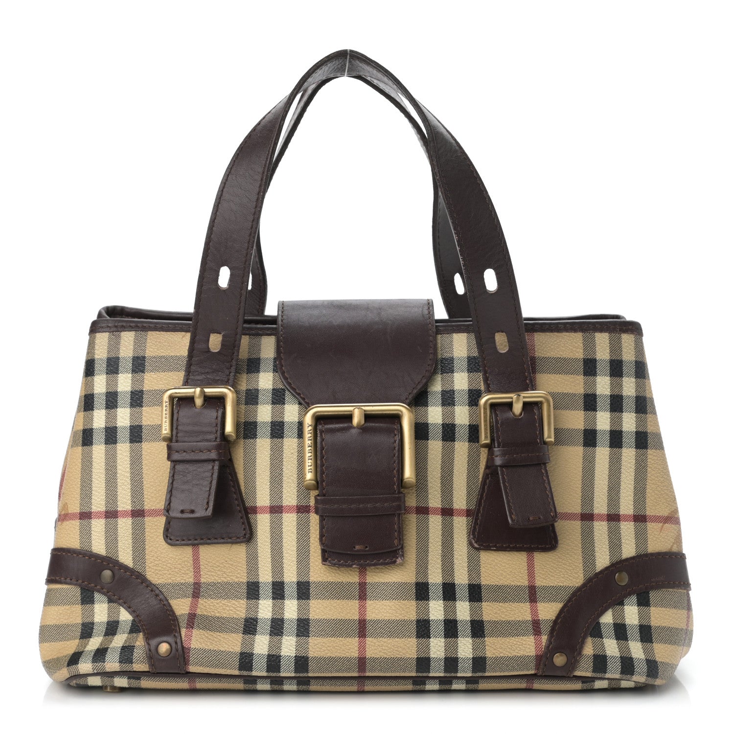 Burberry Haymarket Check Buckle Satchel Chocolate 1 of 13