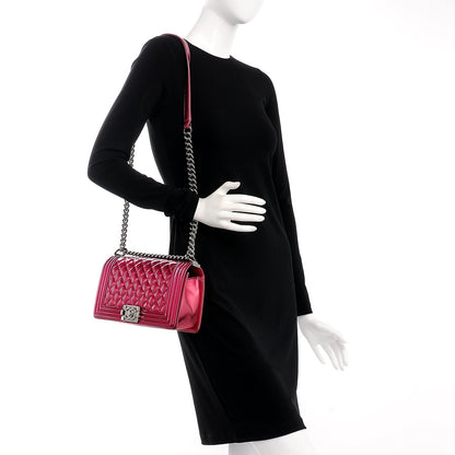 Chanel Metallic Patent Calfskin Quilted Medium Boy Flap Pink 2 of 7