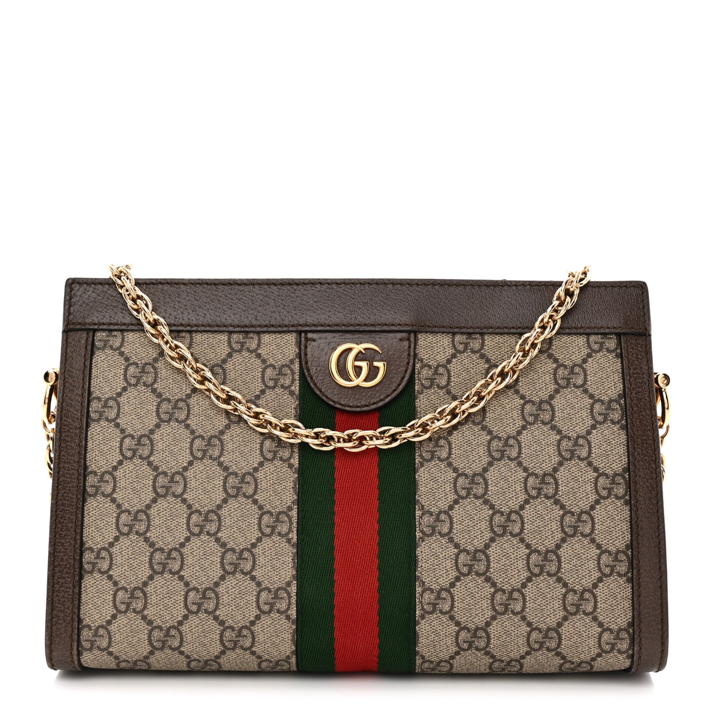 GG Supreme Monogram Web Small Ophidia Chain Shoulder Bag Brown