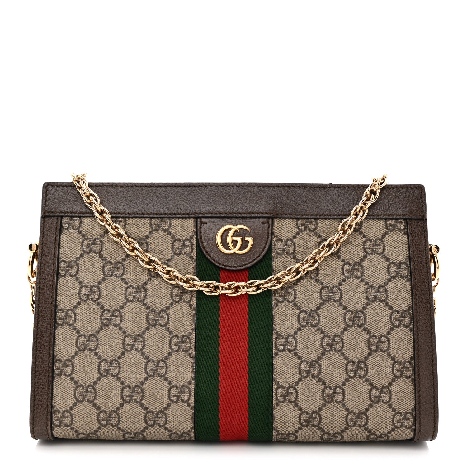 Gucci GG Supreme Monogram Web Small Ophidia Chain Shoulder Bag Brown 1 of 15