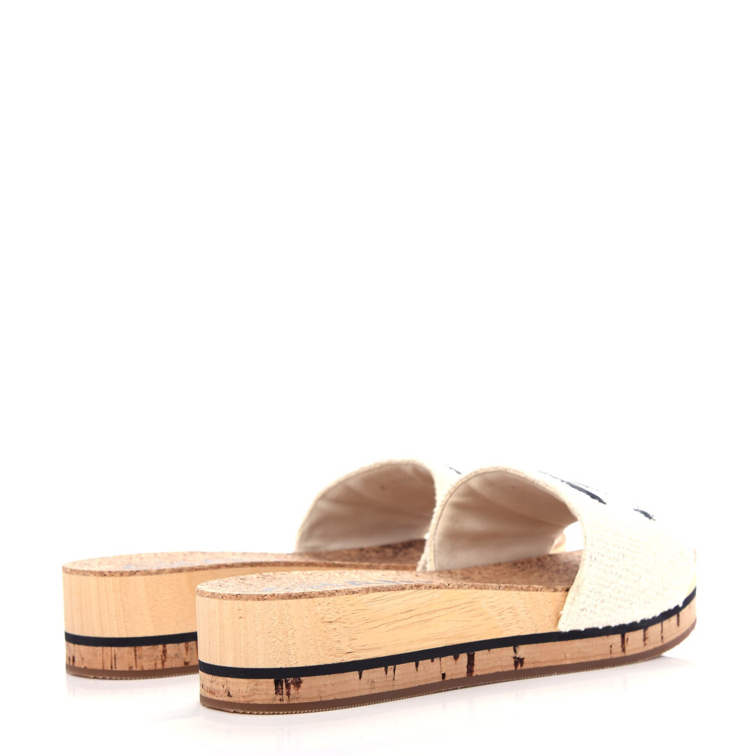 Chanel Tweed Cork CC Mule Sandal 37 White 4 of 10