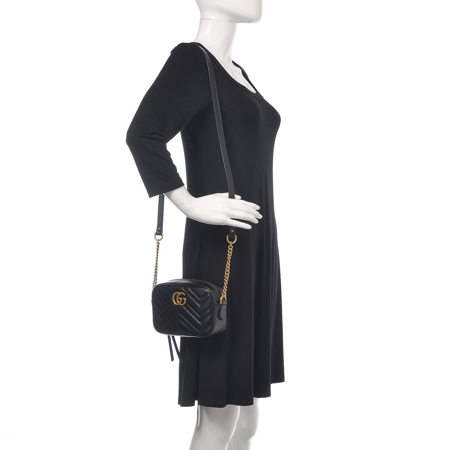 Calfskin Matelasse Mini GG Marmont Chain Shoulder Bag Black