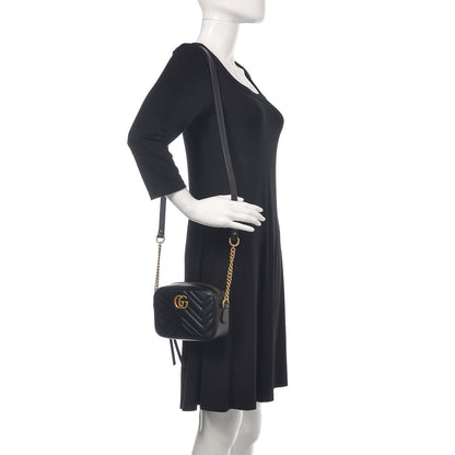 Gucci Calfskin Matelasse Mini GG Marmont Chain Shoulder Bag Black 2 of 10