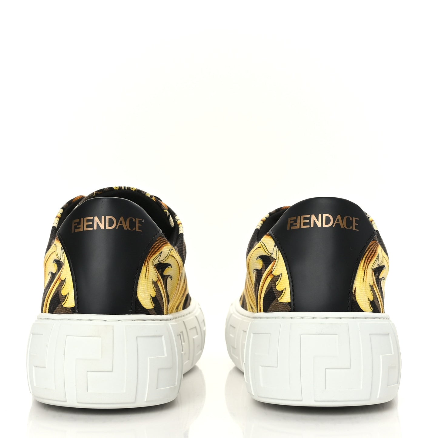 X FENDI Fabric FF Baroque Womens Fendace Greca Sneakers 40 Gold Multicolor