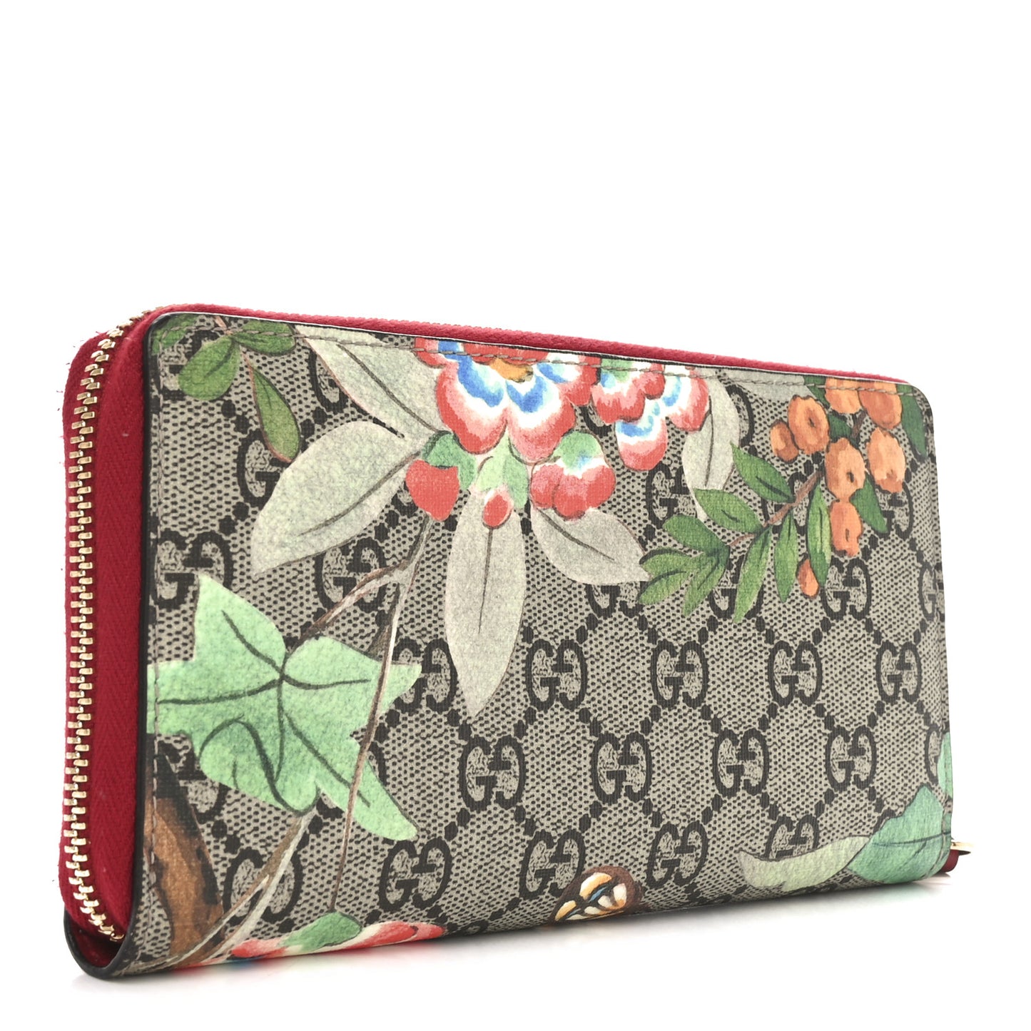 GG Supreme Monogram Tian Zip Around Wallet Beige Multicolor Red