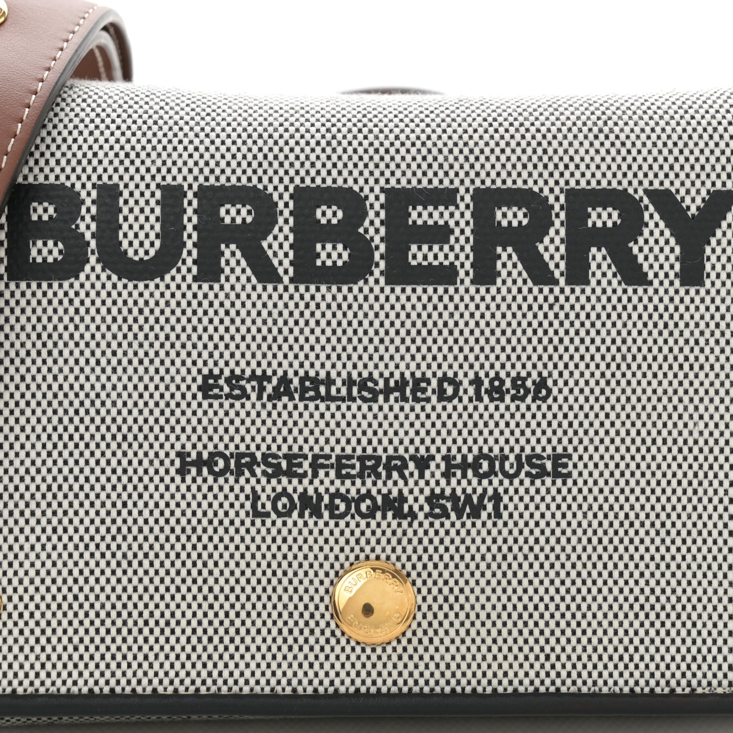 Cotton Canvas Horseferry Print Small Crossbody Bag Grey Tan