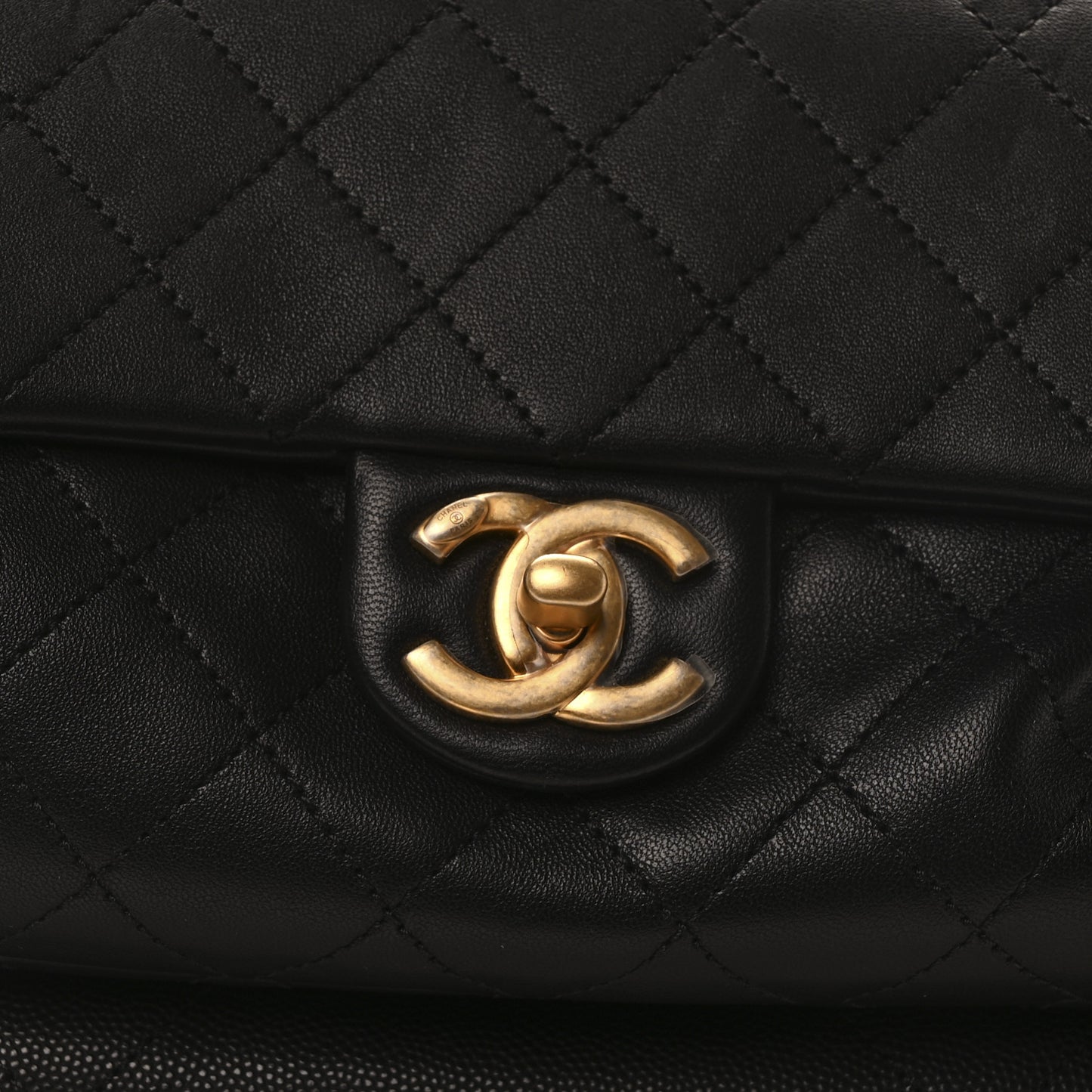 Grained Calfskin Lambskin Quilted Large Bowling Bag Black