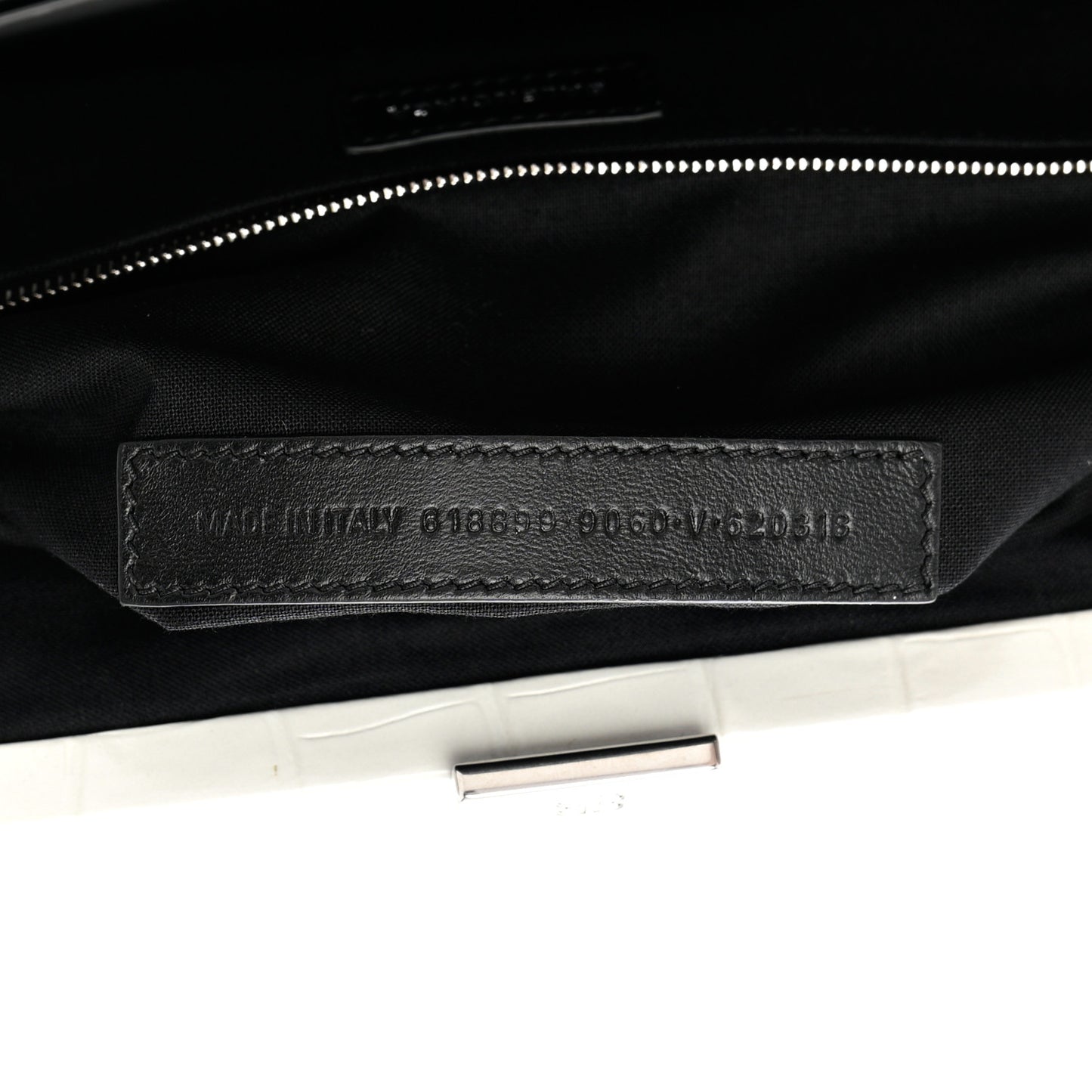 Shiny Supple Calfskin Logo Crocodile Embossed XL Cloud Clutch White
