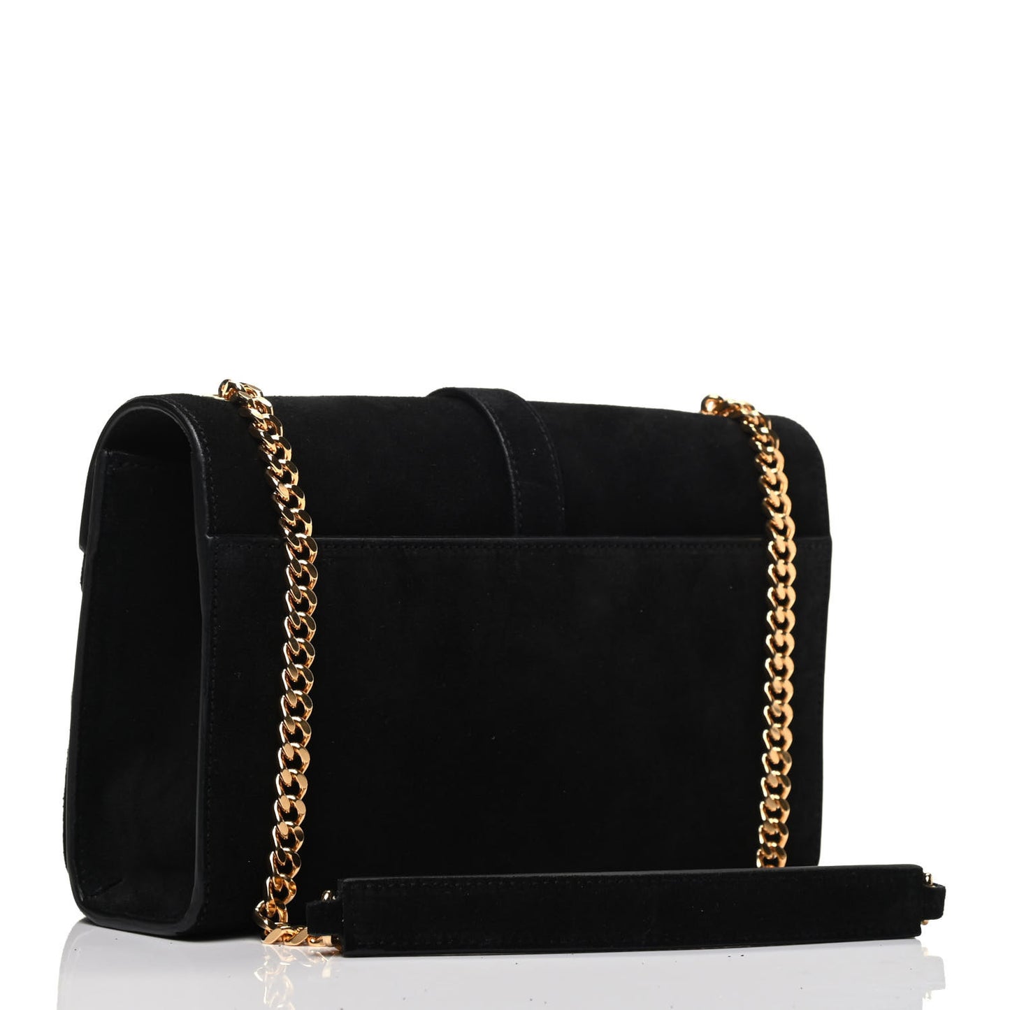 Suede Fringe Small Monogram Satchel Black
