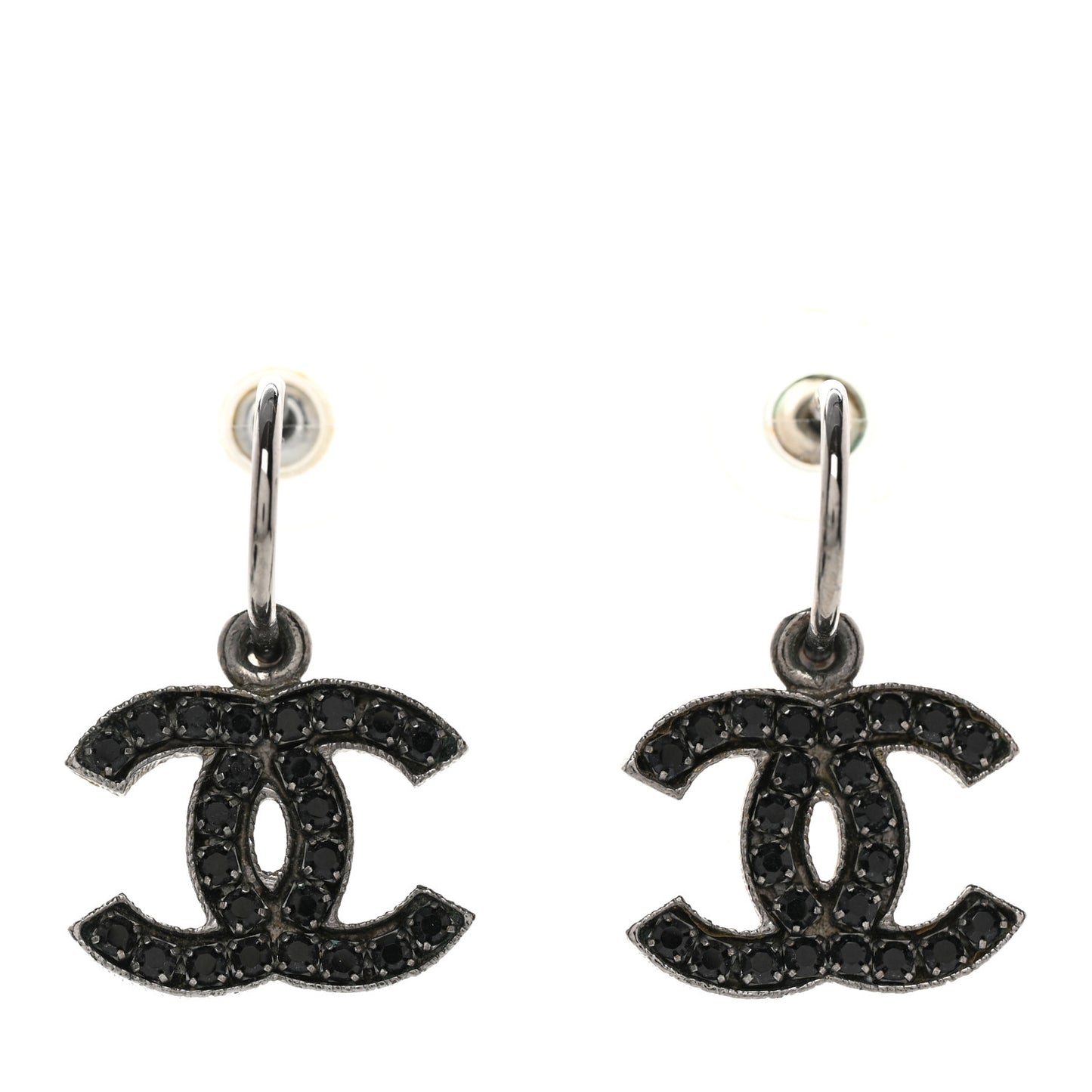 Crystal CC Dangle Earrings Black