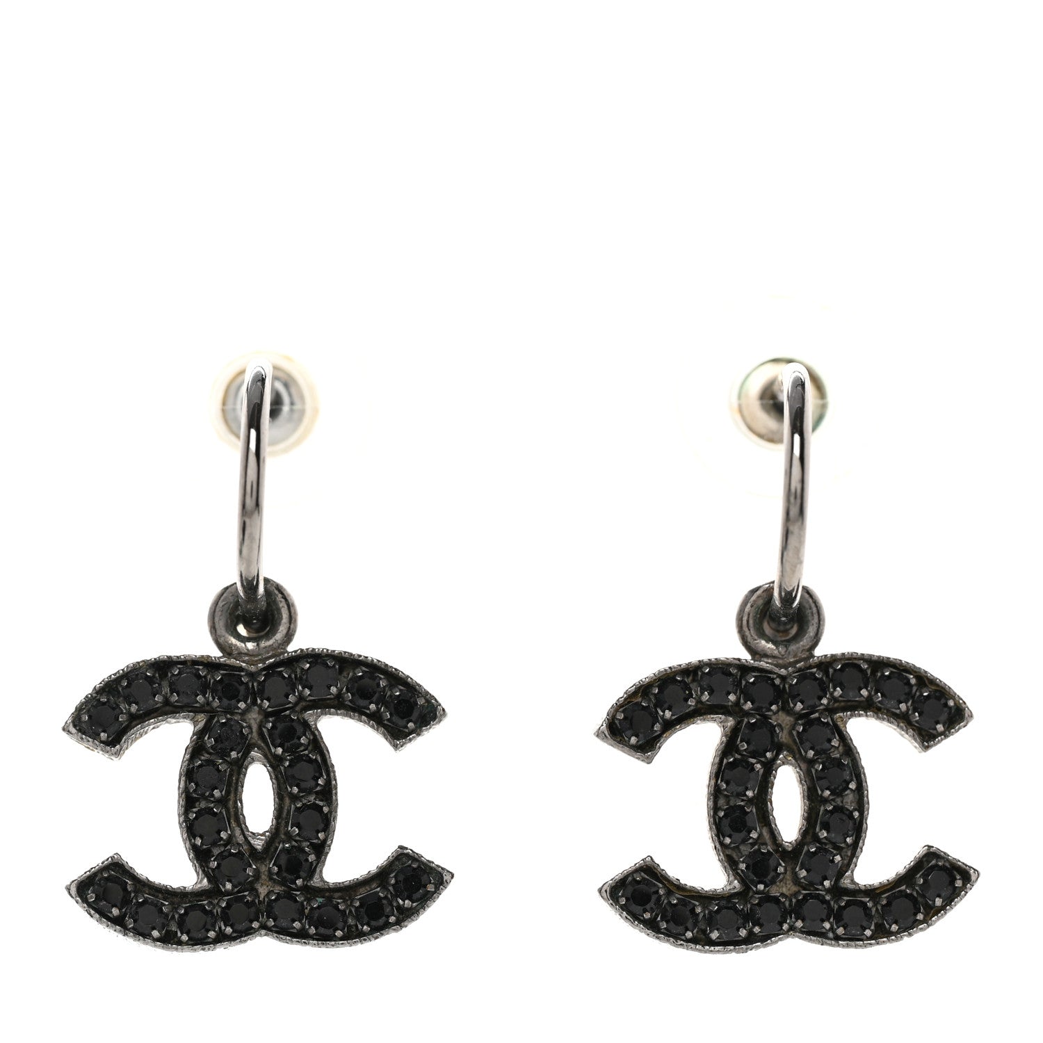 Chanel Crystal CC Dangle Earrings Black 1 of 5