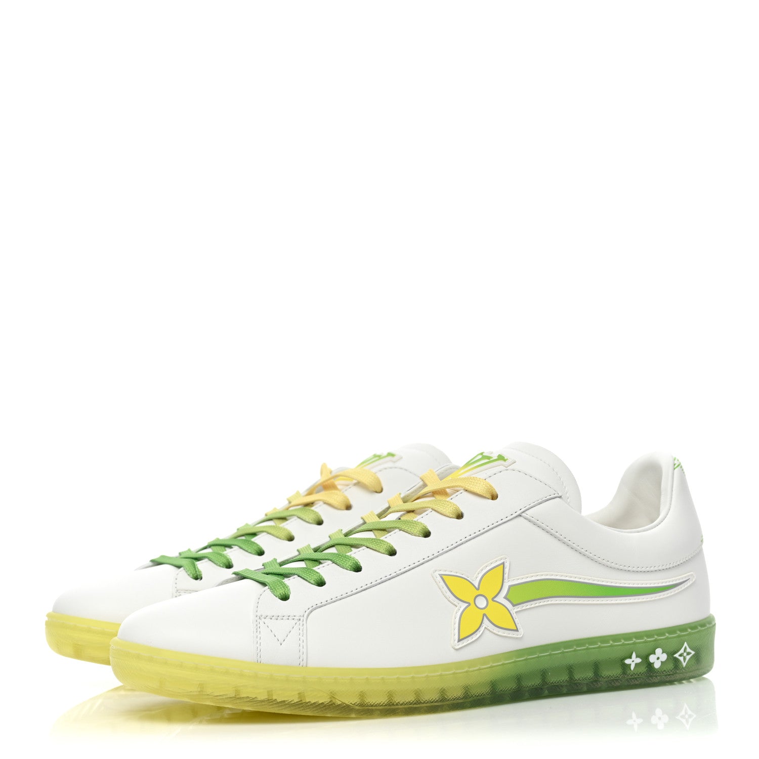Louis Vuitton Calfskin Mens Luxembourg Samothrace Sneakers 9 White Yellow Green 3 of 10