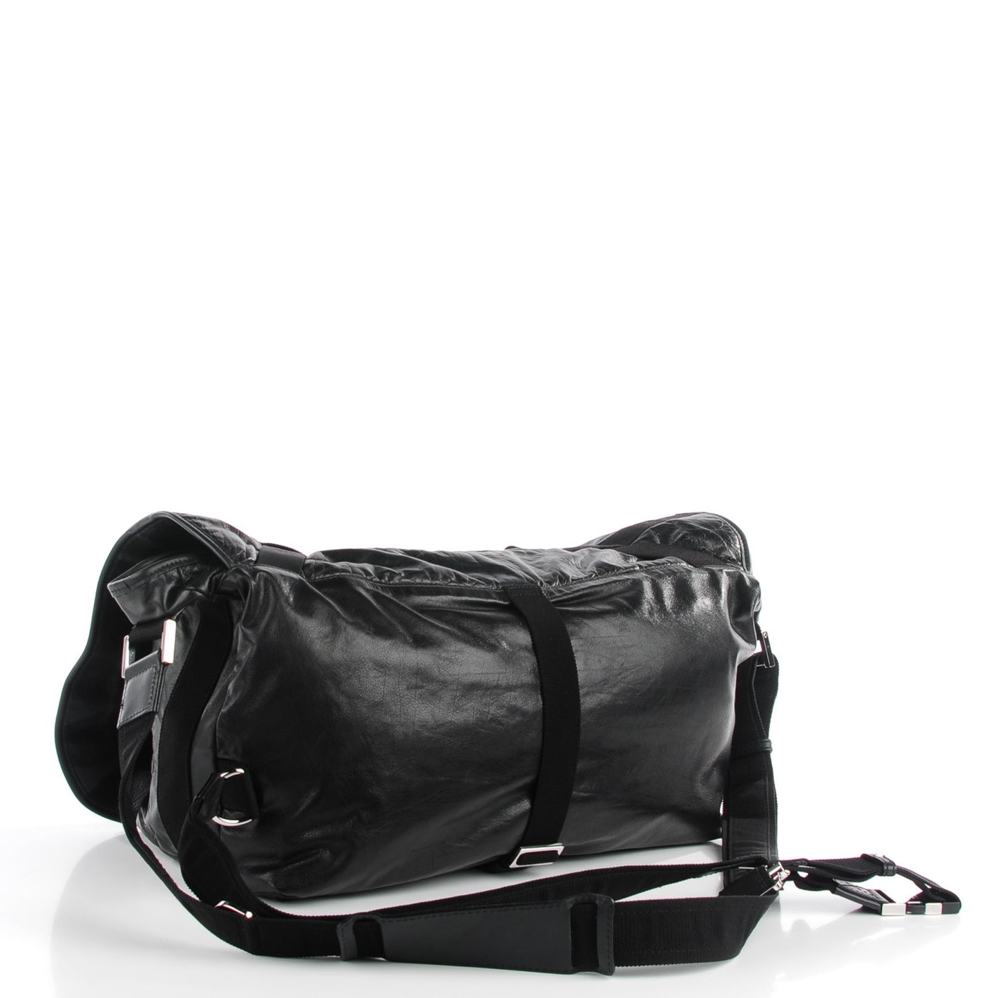 Leather Techno Horsebit Messenger Bag Black