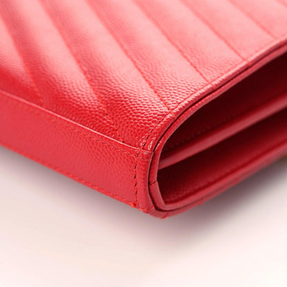 Saint Laurent Grain De Poudre Matelasse Chevron Monogram Chain Wallet Red 12 of 13