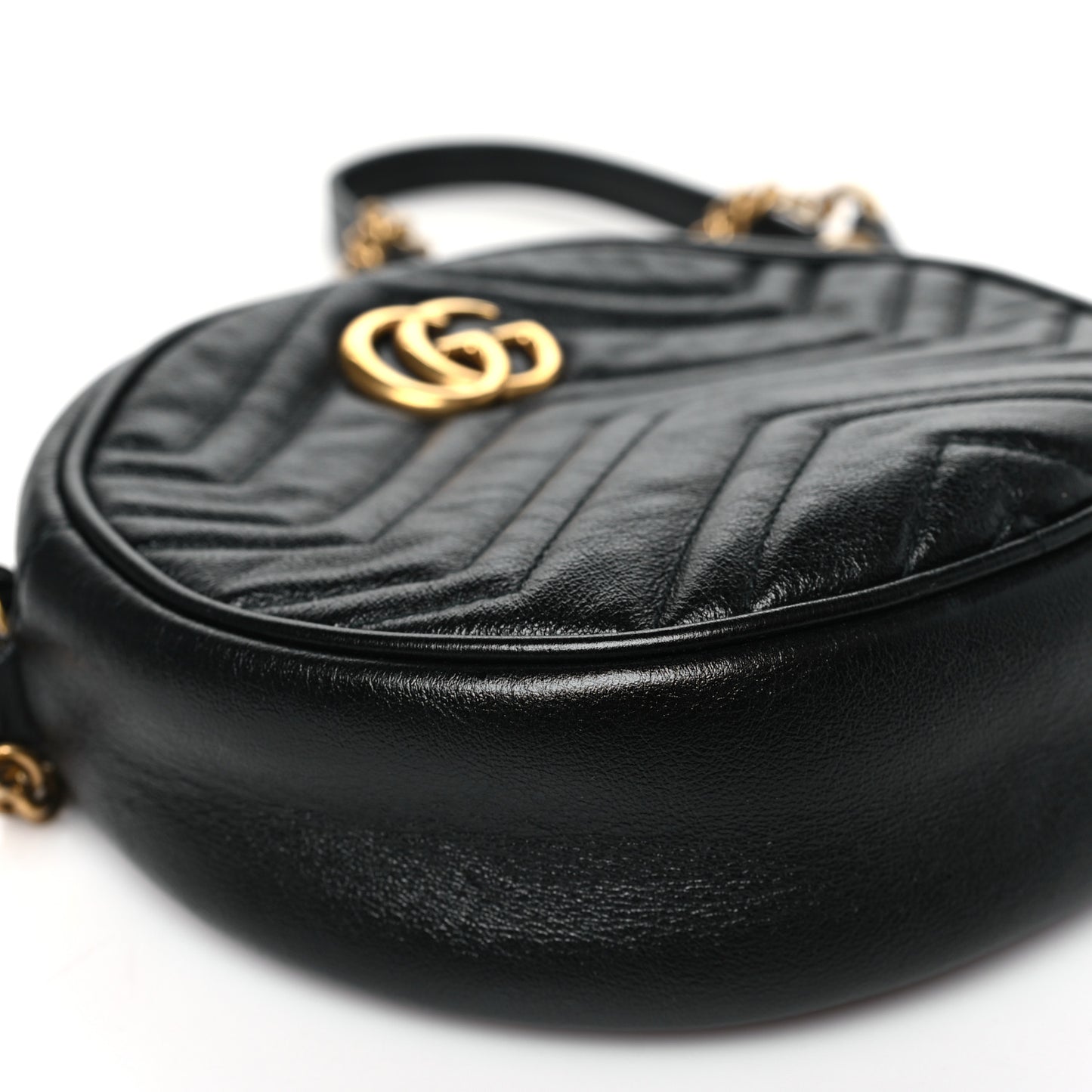 Azalea Calfskin Matelasse Heart Mini GG Marmont Round Shoulder Bag Black