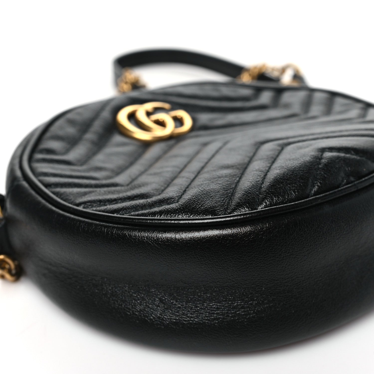 Gucci Azalea Calfskin Matelasse Heart Mini GG Marmont Round Shoulder Bag Black 9 of 11