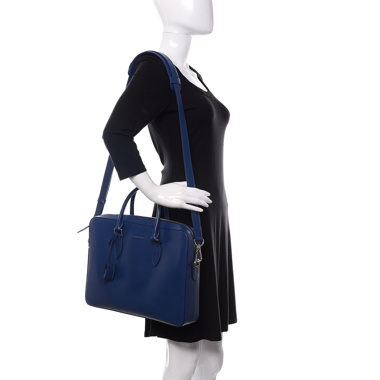 Burberry Textured Calfskin Barrow Briefcase Deep Blue 2 of 10