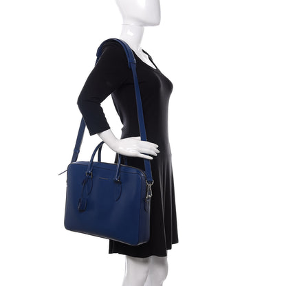 Burberry Textured Calfskin Barrow Briefcase Deep Blue 2 of 10