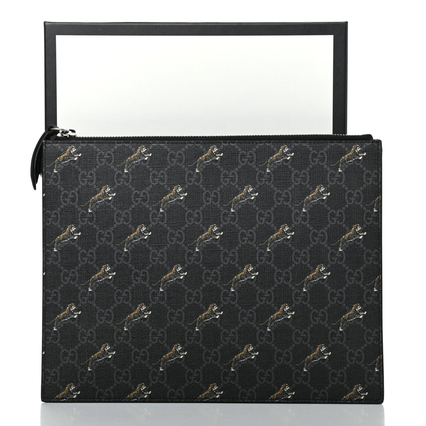 GG Supreme Monogram Tigers Zip Pouch Black Multicolor