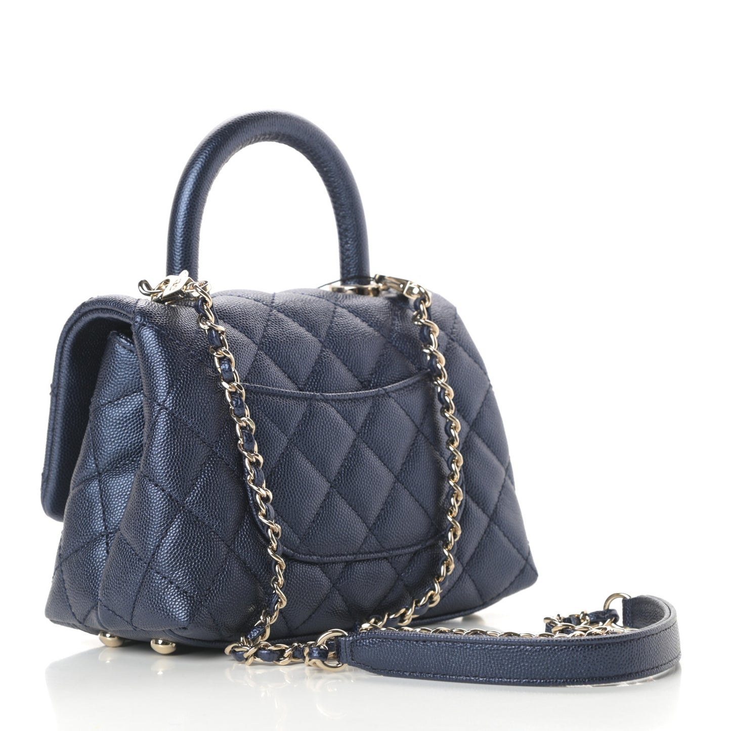Iridescent Caviar Quilted Extra Mini Coco Handle Flap Dark Blue