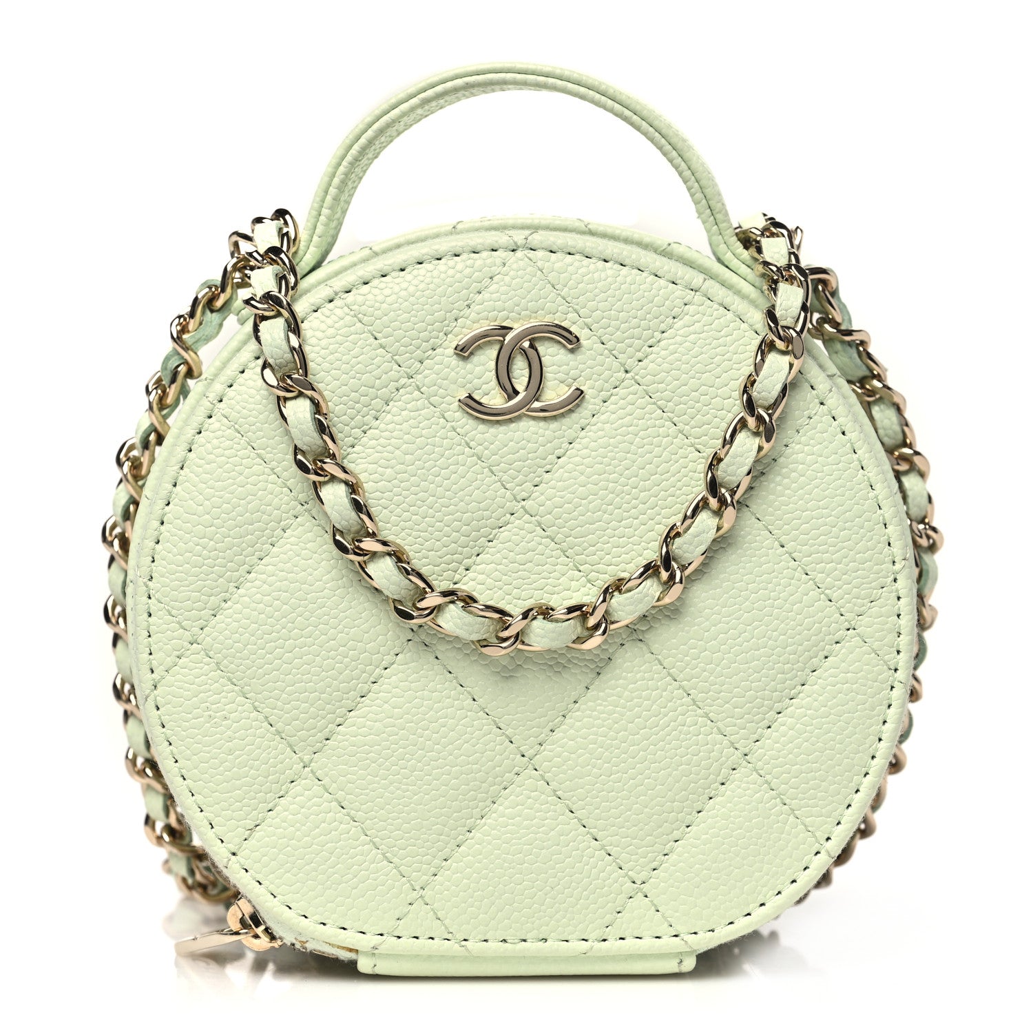 Chanel Caviar Quilted Round Handle With Care Vanity With Chain Light Green 1 of 10