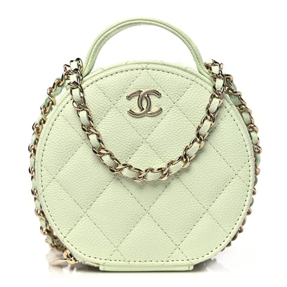 Chanel Caviar Quilted Round Handle With Care Vanity With Chain Light Green 1 of 10