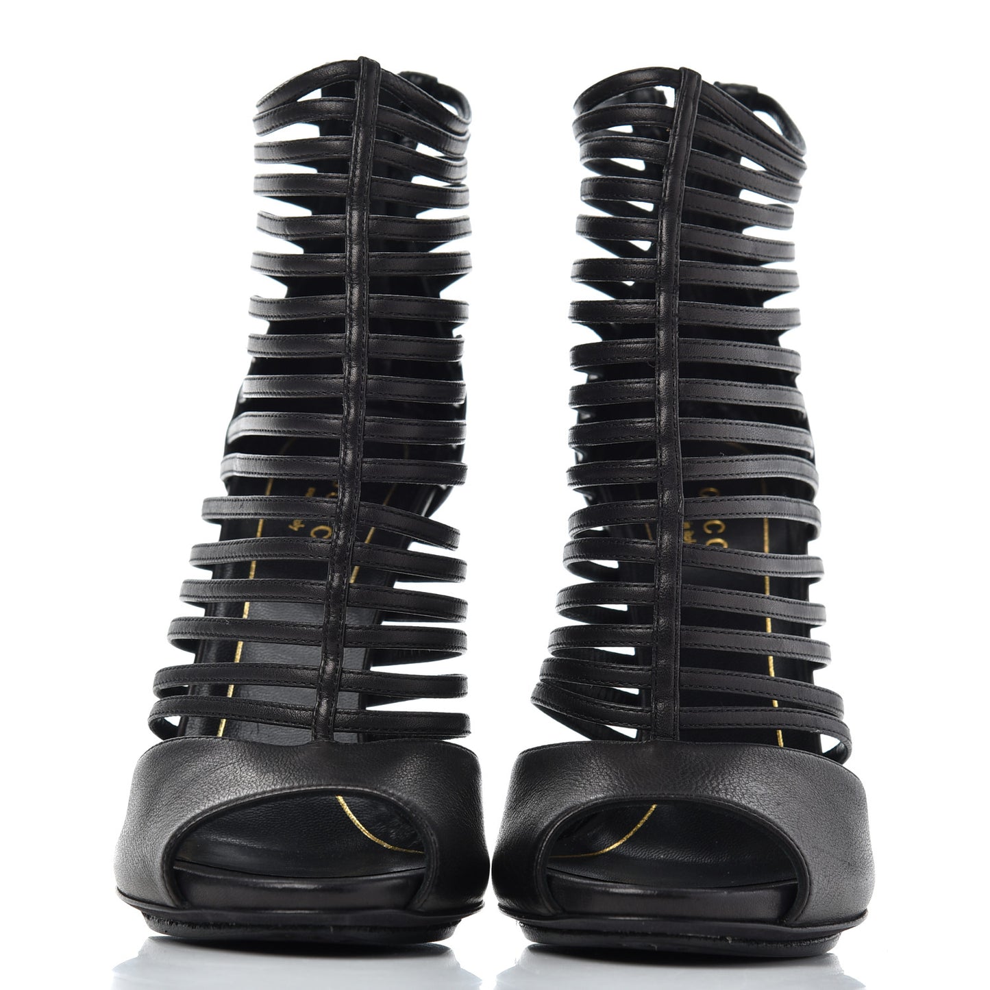 Saddle Soft Lux Peep Toe Caged High Heel Sandals 36.5 Black