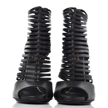 Gucci Saddle Soft Lux Peep Toe Caged High Heel Sandals 36.5 Black 2 of 16