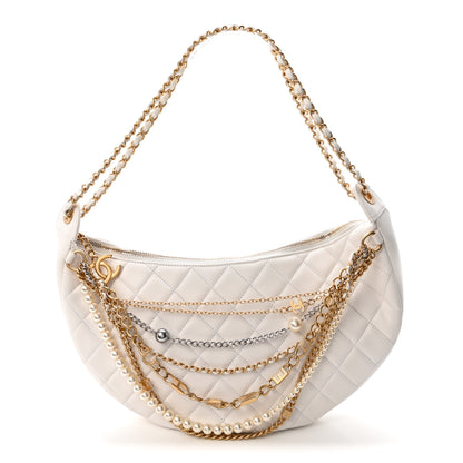 Chanel Lambskin Quilted All About Chains Hobo White 1 of 10