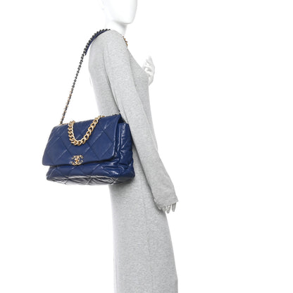 Chanel Goatskin Quilted Maxi Chanel 19 Flap Dark Blue 2 of 10