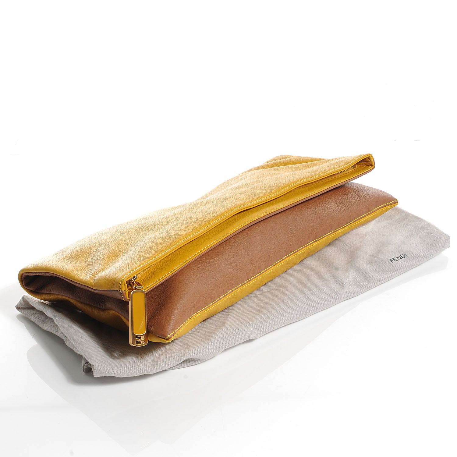 Fendi Grained Calfskin Large Chameleon Pouch Lemon 4 of 9