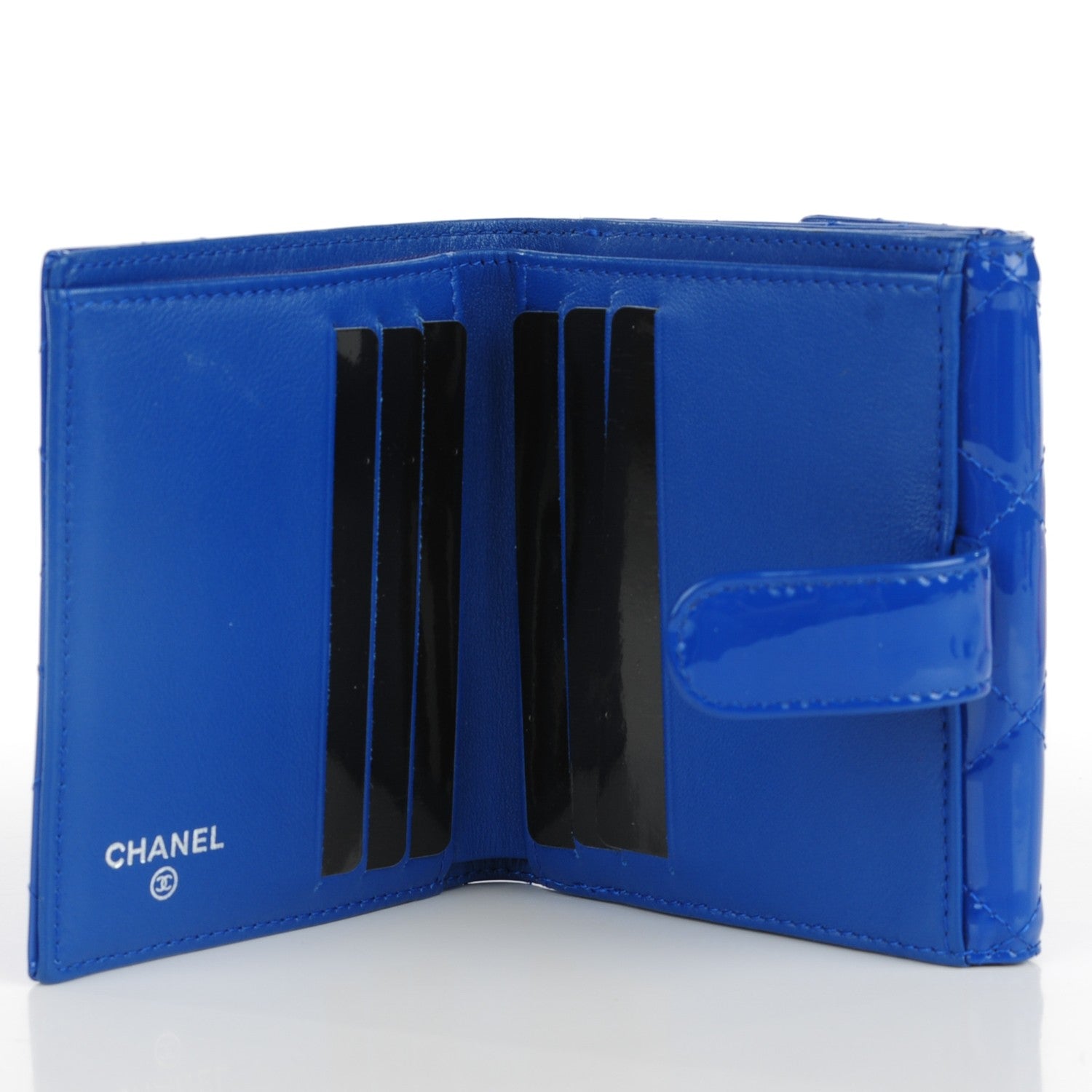 Chanel Patent Quilted CC French Wallet Blue 5 of 8